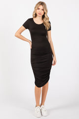 Black Ruched Fitted Dress