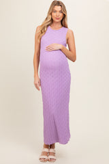 Lavender Mesh Overlay Maternity Midi Dress