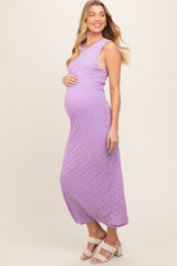 Lavender Mesh Overlay Maternity Midi Dress