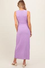 Lavender Mesh Overlay Maternity Midi Dress