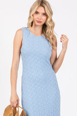 Light Blue Mesh Overlay Midi Dress