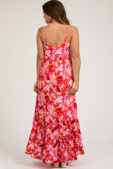 Orange Floral Sleeveless Ruffle Hem Maternity Maxi Dress