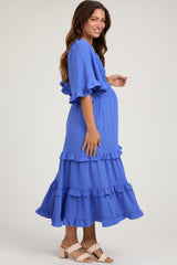 Royal Smocked Ruffle Tiered Maternity Midi Dress