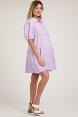 Lavender Button Front Tiered Collared Maternity Dress