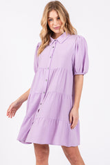 Lavender Button Front Tiered Collared Maternity Dress