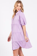 Lavender Button Front Tiered Collared Dress