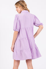 Lavender Button Front Tiered Collared Dress