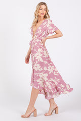 Pink Floral V Neck High Low Dress