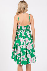 Green Floral Wrap Top Accent Dress