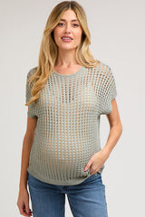 Olive Green Open Knit Maternity Top