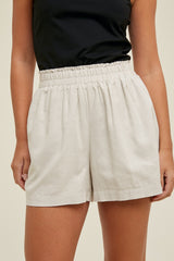 Cream Smocked Waist Shorts