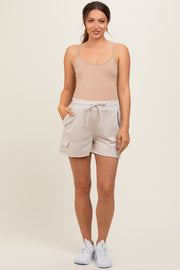 Cream Cargo Raw Hem Maternity Lounge Shorts