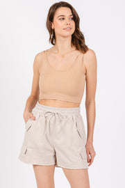 Cream Cargo Raw Hem Lounge Shorts