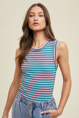 Pink Teal Sleeveless Ribbed Maternity Tank Top