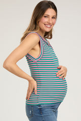 Pink Teal Sleeveless Ribbed Maternity Tank Top