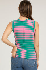 Pink Teal Sleeveless Ribbed Maternity Tank Top