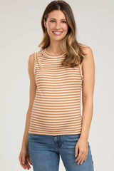 Camel Sleeveless Ribbed Maternity Tank Top