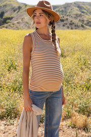 Camel Sleeveless Ribbed Maternity Tank Top