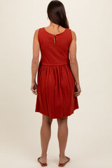 Rust Sleeveless Textured Maternity Dress