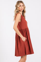 Rust Sleeveless Textured Dress