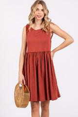 Rust Sleeveless Textured Dress