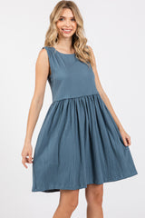 Blue Sleeveless Textured Dress