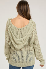 Mint Green Open Knit Maternity Hooded Sweater