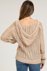 Taupe Open Knit Maternity Hooded Sweater