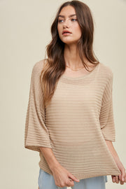 Beige Knit Short Sleeve Top