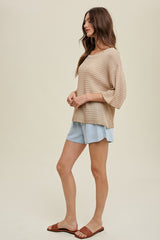 Beige Knit Short Sleeve Top