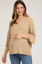 Beige Knit Maternity Short Sleeve Top