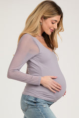 Lavender Mesh Long Sleeve Maternity Top