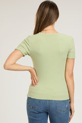 Sage Ribbed Fitted Lettuce Trim Maternity Top