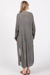 Gray Knit Side Slit Long Cardigan