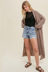 Mocha Knit Side Slit Long Maternity Cardigan