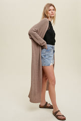 Mocha Knit Side Slit Long Cardigan