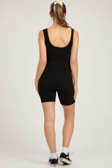 Black Sleeveless Ribbed Biker Short Maternity Romper