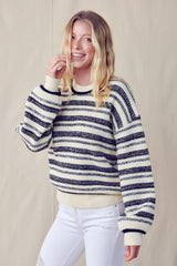 Black Tone To Tone Stripe Design Knit Pullover