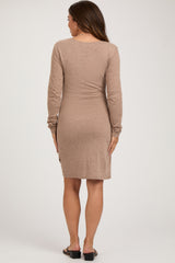 Mocha Heather Ruched Wrap Maternity Dress