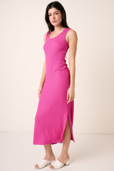 Fuchsia Ribbed Side Slit Maxi Dress