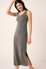 Charcoal Ribbed Side Slit Maxi Dress