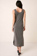 Charcoal Ribbed Side Slit Maxi Dress