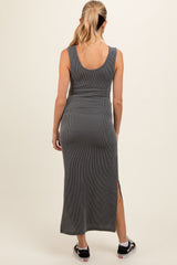 Charcoal Ribbed Side Slit Maternity Maxi Dress