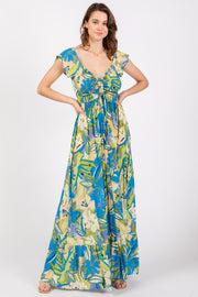 Blue Floral Smocked Off Shoulder Maxi Dress