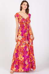 Coral Floral Smocked Off Shoulder Maternity Maxi Dress