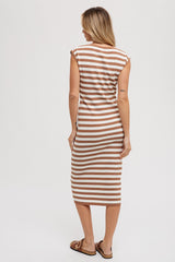 Mocha Striped Sleeveless Midi Dress