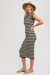 Black Striped Sleeveless Midi Dress