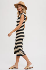 Black Striped Sleeveless Midi Dress