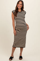 Black Striped Sleeveless Maternity Midi Dress