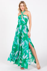 Green Floral Halter Maxi Dress